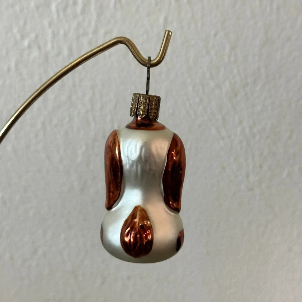 Vintage Blown Glass Spotted Puppy Dog Christmas Ornament Copper White 3.5 Inch